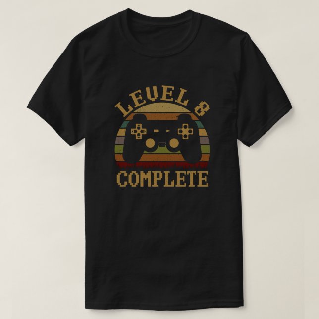 T-shirt Niveau 8 Jeu vidéo complet 8e anniversaire (Design devant)