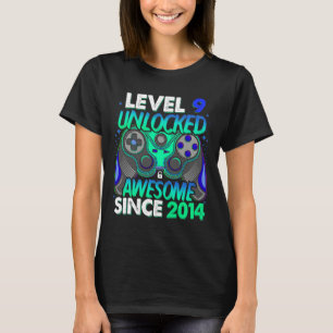 T-shirt Niveau 9 Débloqué Jeu Vidéo Garçon 9 Ans 9ème Bi