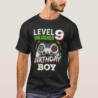 T-shirt Niveau 9 Déverrouillé Anniversaire Garçon Vidéo Ga