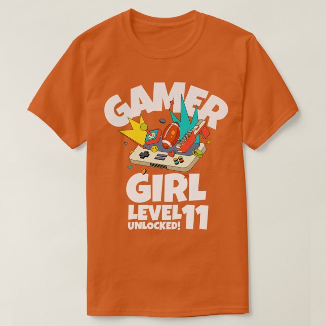 T-shirt Niveau de fille 11 déverrouillé (Design devant)