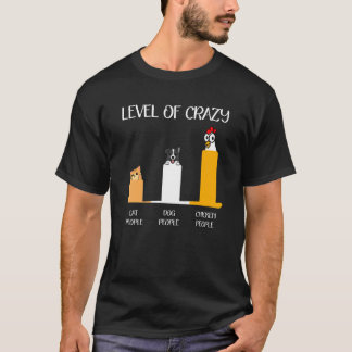 T-shirt Niveau De Fou Chat Chien Et Poulet Personnes