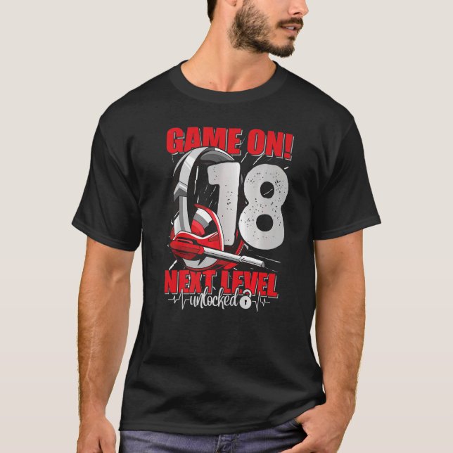 T-shirt Niveau Déverrouillé 18e anniversaire 18 ans Garçon (Devant)