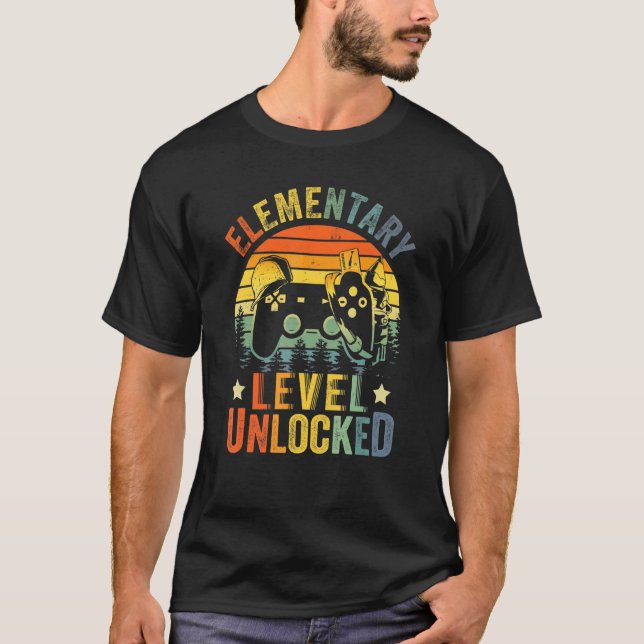 T-shirt Niveau Élémentaire Déverrouillé Jeu Vidéo Retour À (Devant)