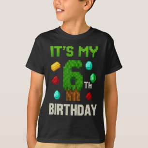 T-shirt Niveau pixelisé 6 Anniversaire Gamer Enfants Pixel
