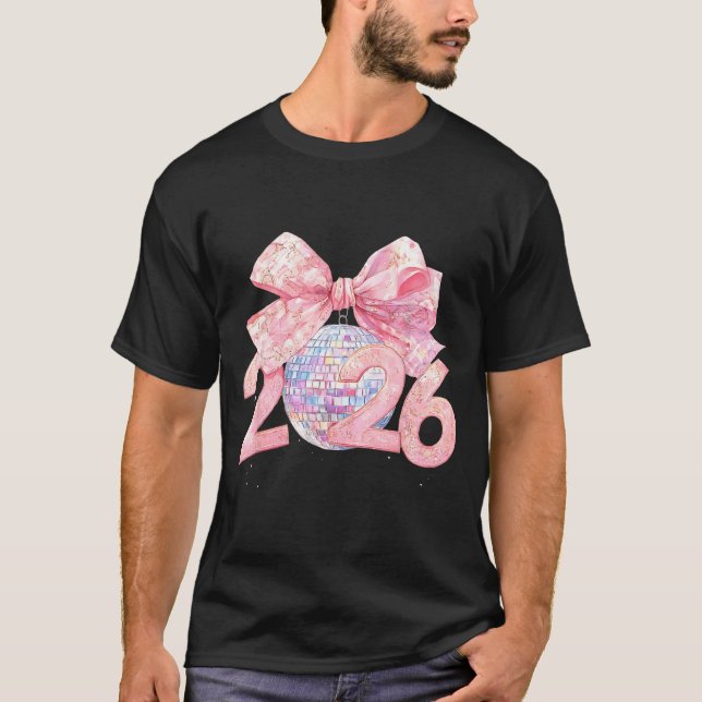 T-shirt Nk Bow Coquette Disco Ball Happy New Year 2026  (Devant)