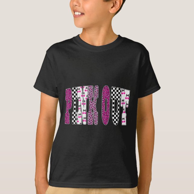 T-shirt Nk Out Leopard Checkered Breast Cancer Football Ga (Devant)