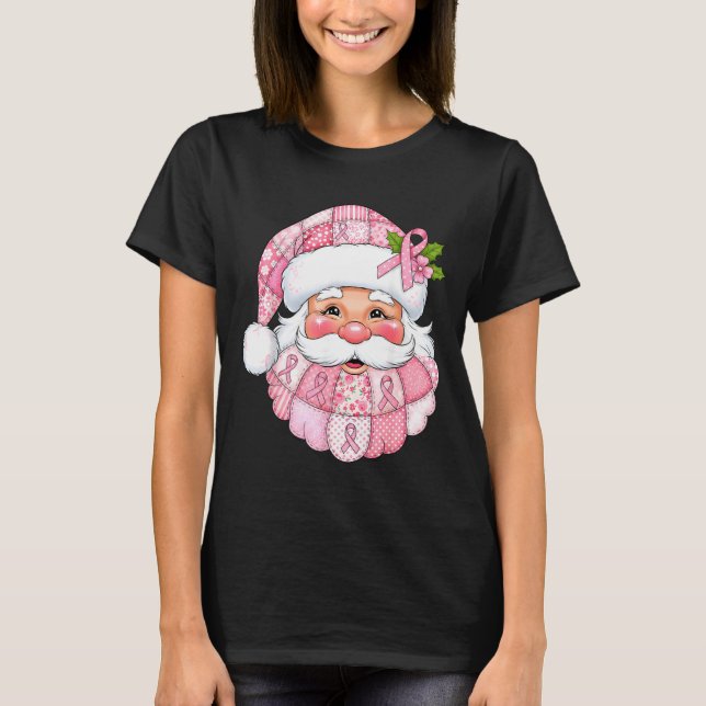 T-shirt Nk Patchwork Santa Breast Cancer Awareness Christm (Devant)