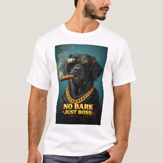 T-shirt No Bark Just Boss – Powerful Dog with Cigar & Gold
