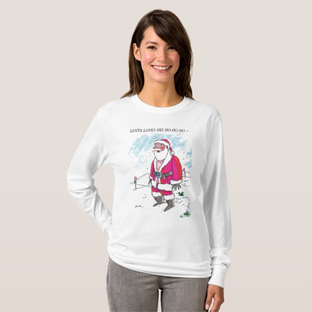 T-shirt No Ho-Ho-Ho w texte femmes blanc chemise à manches (Devant entier)