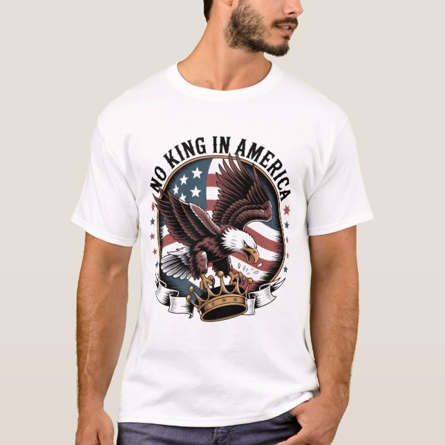 T-shirt No King In America Patriotic Eagle Crown USA Flag  (Devant)