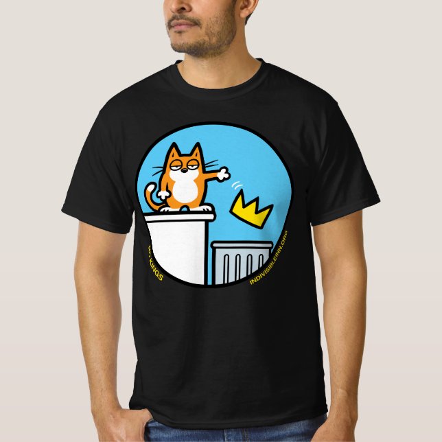 T-shirt No Kings - Cat throws crown into trash (Devant)