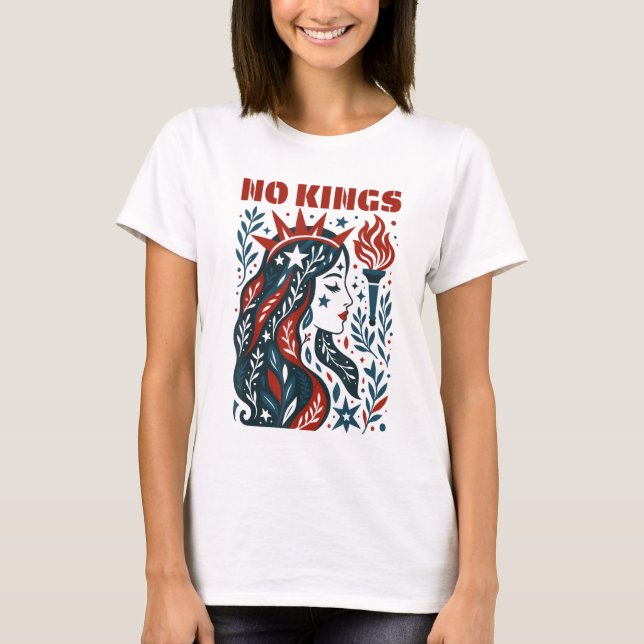 T-shirt No Kings Retro Patriotic Woman Liberty Art 4th Of  (Devant)