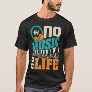 T-shirt No Music No Life with Headphones Heartbeat Musical
