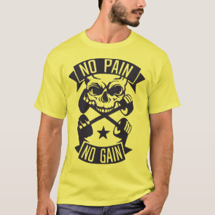 T-shirt no pain gain citation tete de mort haltere muscula