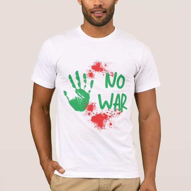 T-shirt No War - Anti-War Protest Handprint Design (Devant)