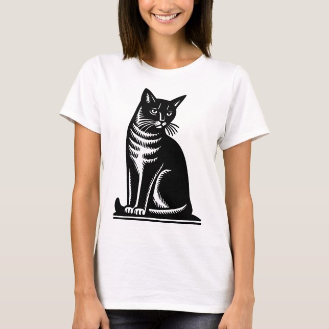 T-shirt Noble Feline Style Gravure sur Bois (Devant)