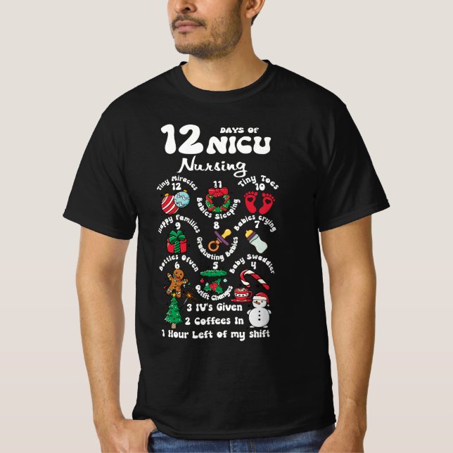 T-shirt Noël 12 Jours De NICU Unité Infirmière Funny NICU  (Devant)
