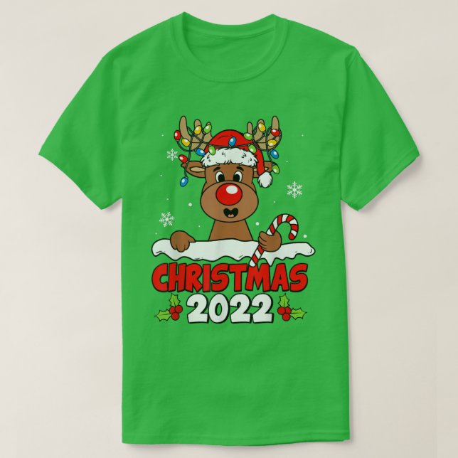 T-shirt Noël 2022 Reindeer Xmas Lumières Pyjama de Neige B (Design devant)