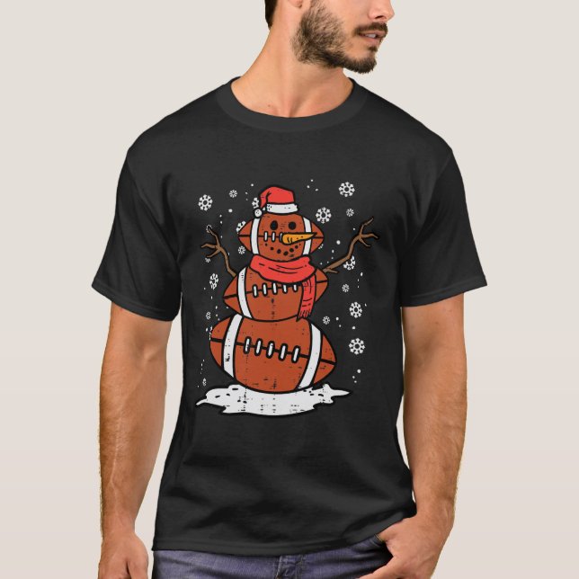 T-shirt Noël Américain Football Snowman Xmas Sport Hommes (Devant)