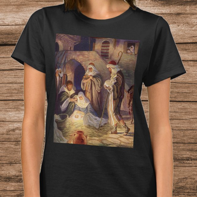 T-shirt Noël ancien Nativité, 3 Bergers et Jésus (Créateur téléchargé)
