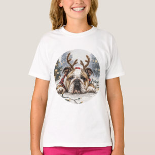 T-shirt Noël anglais Bulldog Reindeer