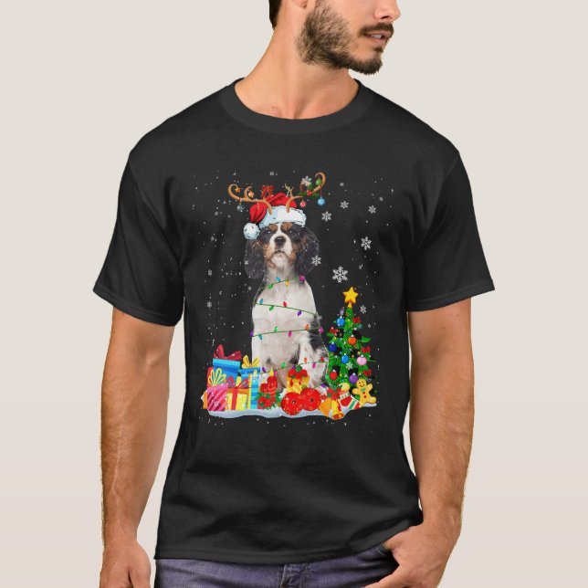 T-shirt Noel Anglais Springer Spaniel Lights Reindeder (Devant)