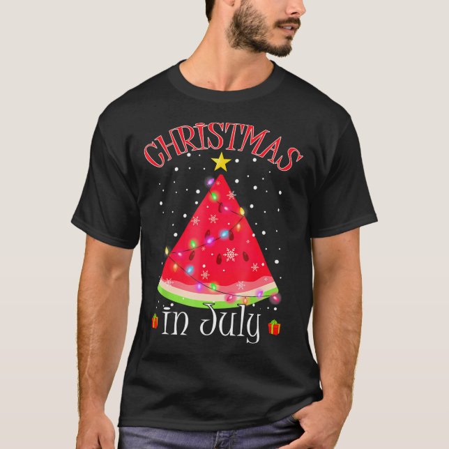 T-shirt Noël Arbre de Noël de la pastèque En juillet (Devant)