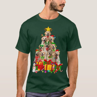T-shirt Noël Arbre Lumières Golden Retriever Chien Pu