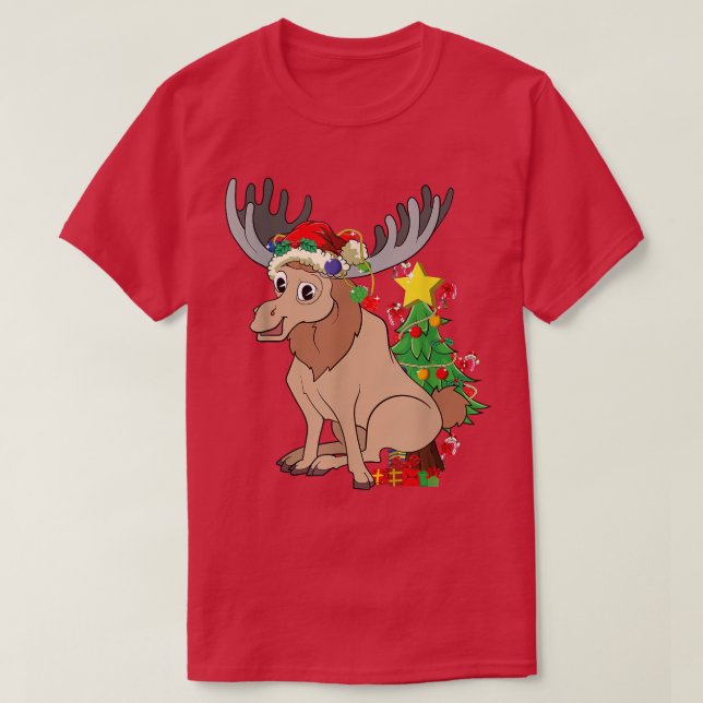 T-shirt Noël Arbre mou Moose Forest Amoureux des animaux N (Design devant)