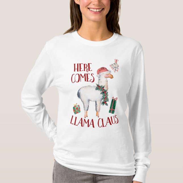 T-shirt Noël arrive ici Llama Claus (Devant)
