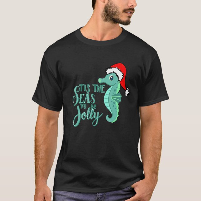 T-shirt Noël Au Flamant rose De Plage Père Noël Seahorse E (Devant)