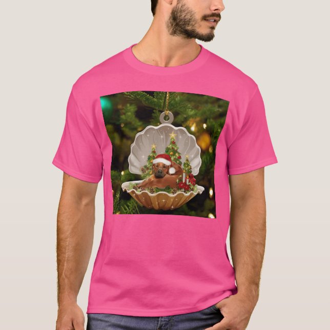 T-shirt Noël avec cadeau dachshund (Devant)