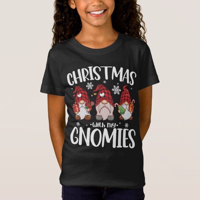 T-Shirt Noël Avec Mes Gnomies Buffalo Red Plaid Gnome (Devant)