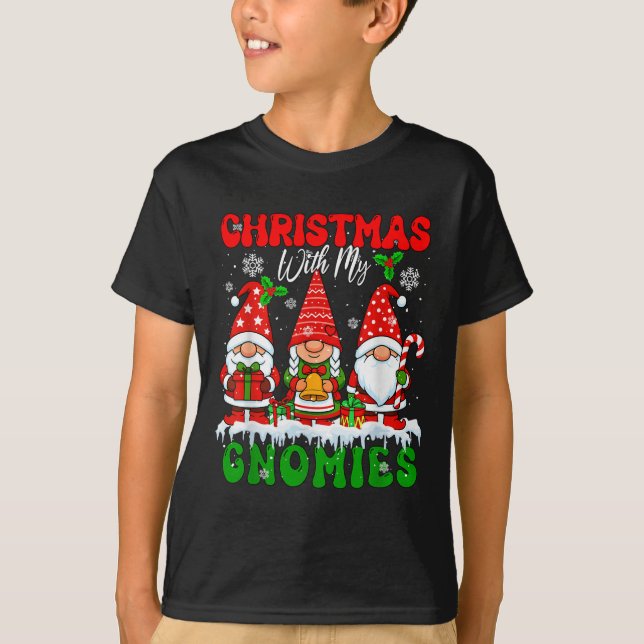 T-shirt Noël Avec Mes Gnomies Noël Trois Gnomes Père Noël (Devant)