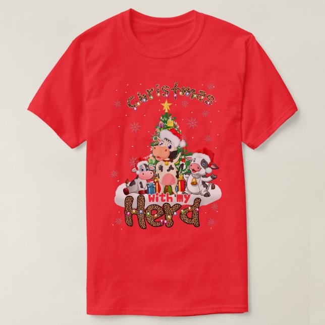 T-shirt Noël Avec Mon Herd Cow Cattle Farmer Funny Leo (Design devant)