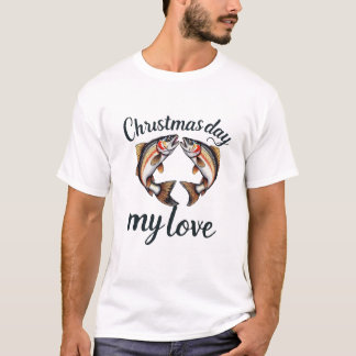 T-shirt Noël avec une torsion de pêche en couple