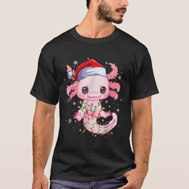 T-shirt Noël Axolotl Santa Chapeau éclaire Japonais mignon (Devant)