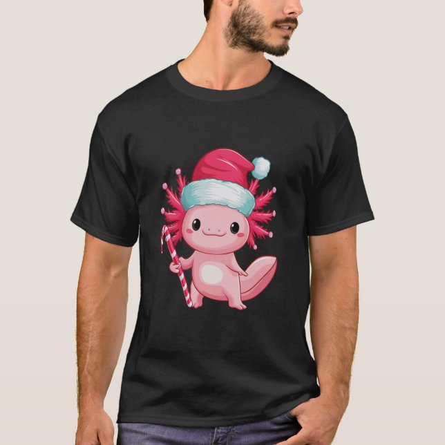T-shirt Noël Axolotl Santa Hat Sucre de canne mignonne Hol (Devant)
