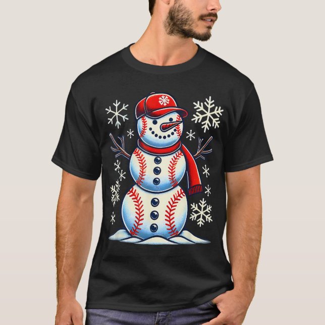 T-shirt Noël Baseball Snowman Boys Baseball Noël (Devant)
