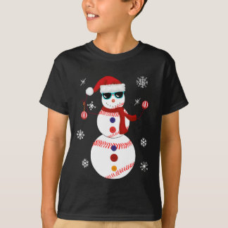 T-shirt Noël Baseball Snowman Santa Hat Cadeau