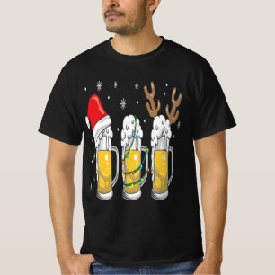 T-shirt Noël Beer Mugs Reinbeer Santa Hat Xmas Cadeau