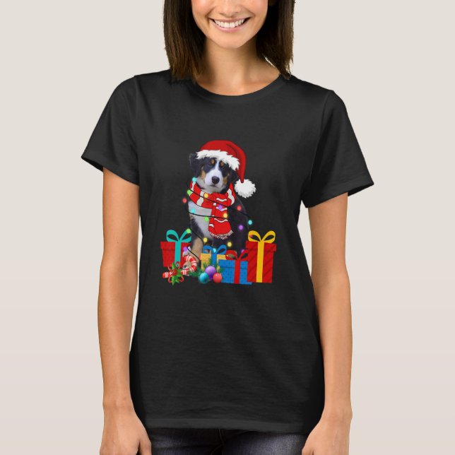 T-shirt Noël Bernese Mountain Dog Xmas Lumières Père Noël  (Devant)