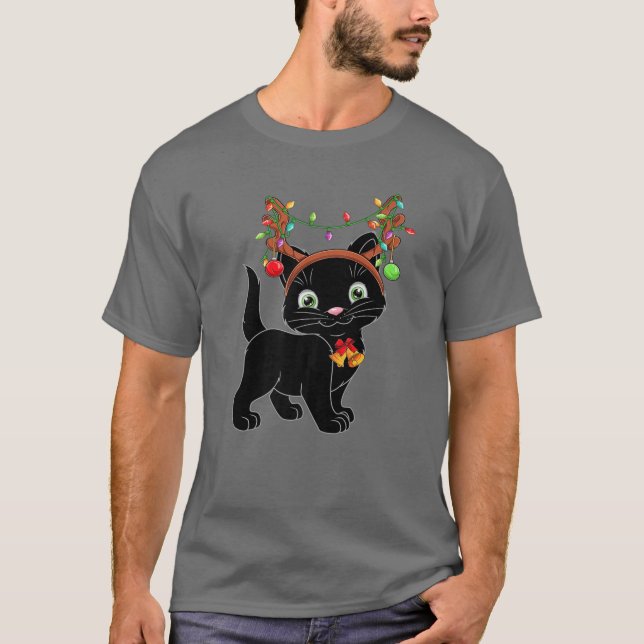 T-shirt Noël Black Cat Reindee Antlers Catmas Femmes (Devant)