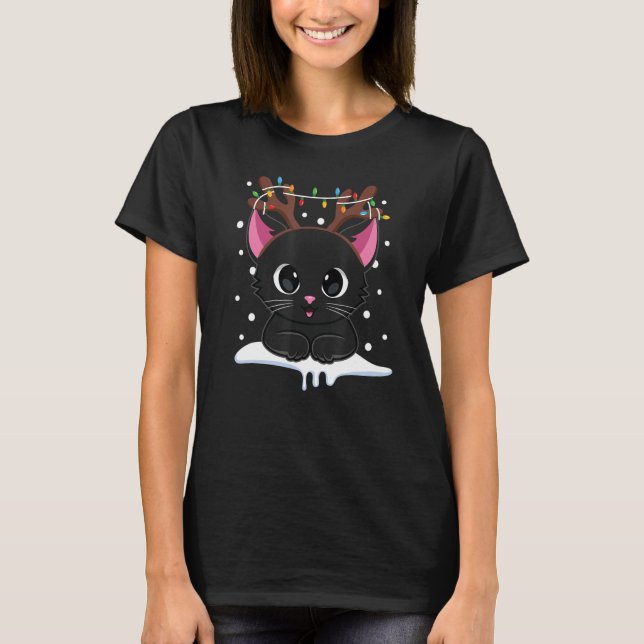 T-shirt Noël Black Cat Reindee Antlers Catmas Femmes (Devant)