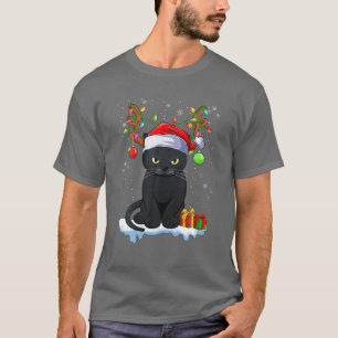 T-shirt Noël Black Cat Reindeer Antlers Funny Xmas Ca