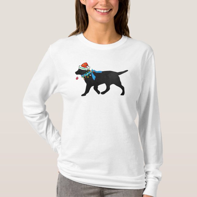 T-shirt Noël Black Lab Naughty mais Nice Long (Devant)