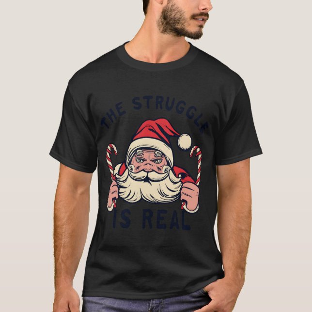 T-shirt Noël blanc "HE STRUGGLE IS REAL" rétro (Devant)