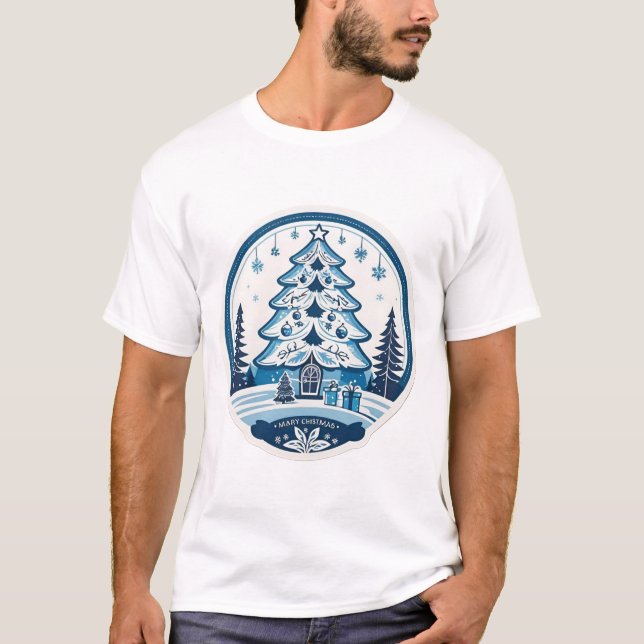 T-shirt Noël bleu et blanc (Devant)