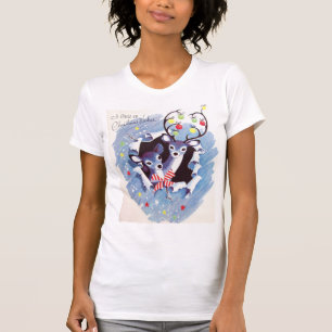 T-shirt Noël bleu vintage doux superbe de renne