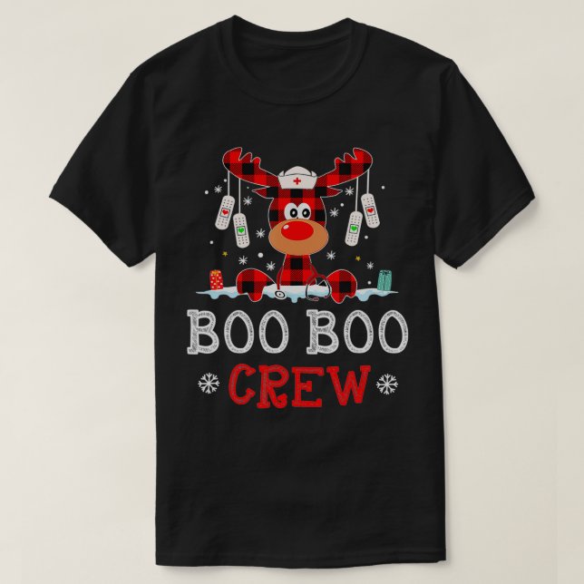 T-shirt Noël Boo Boo Crew Reindeer Nurse Buffalo Plai (Design devant)